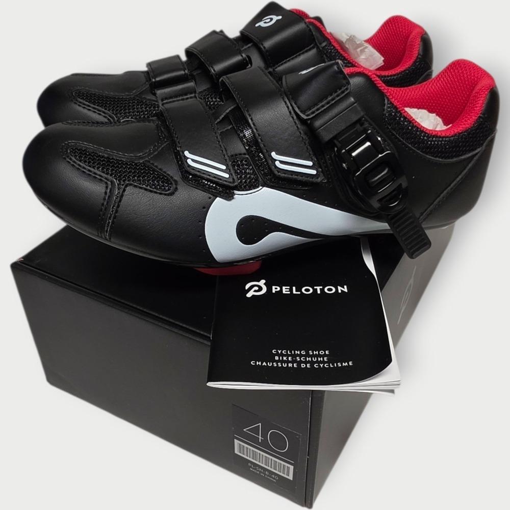 Peloton Cycling Shoes Mens Size 7 Womans Size 9 Black Red White EU 40 W/Box